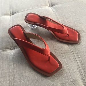 NWT Orange Square Toe Round Clear Heels Sz 40/8.5